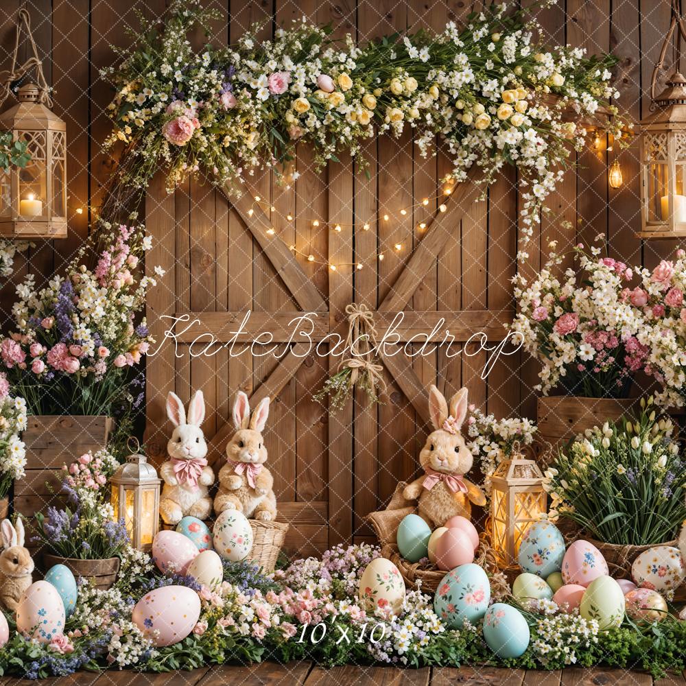 Kate Easter Bunny Floral Eggs Wood Backdrop Designed by Emetselch - Kate Backdrop AU