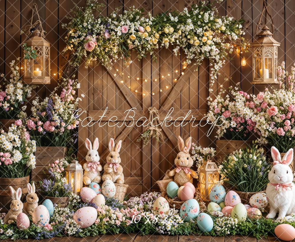 Kate Easter Bunny Floral Eggs Wood Backdrop Designed by Emetselch - Kate Backdrop AU