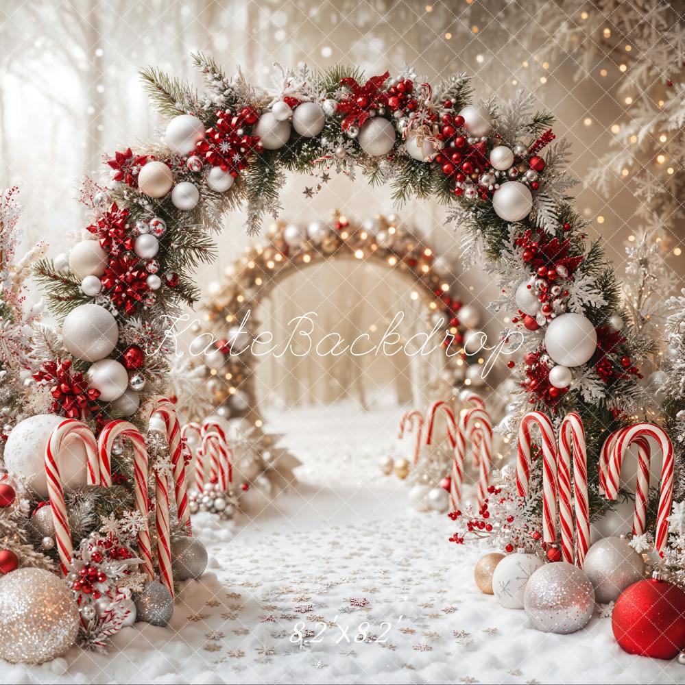 Kate Christmas Candy Cane Arch Snow Backdrop Designed by Emetselch - Kate Backdrop AU
