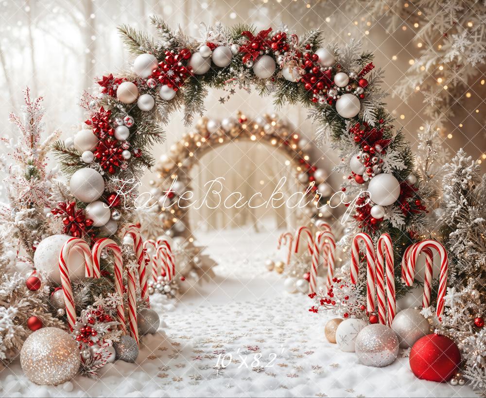 Kate Christmas Candy Cane Arch Snow Backdrop Designed by Emetselch - Kate Backdrop AU