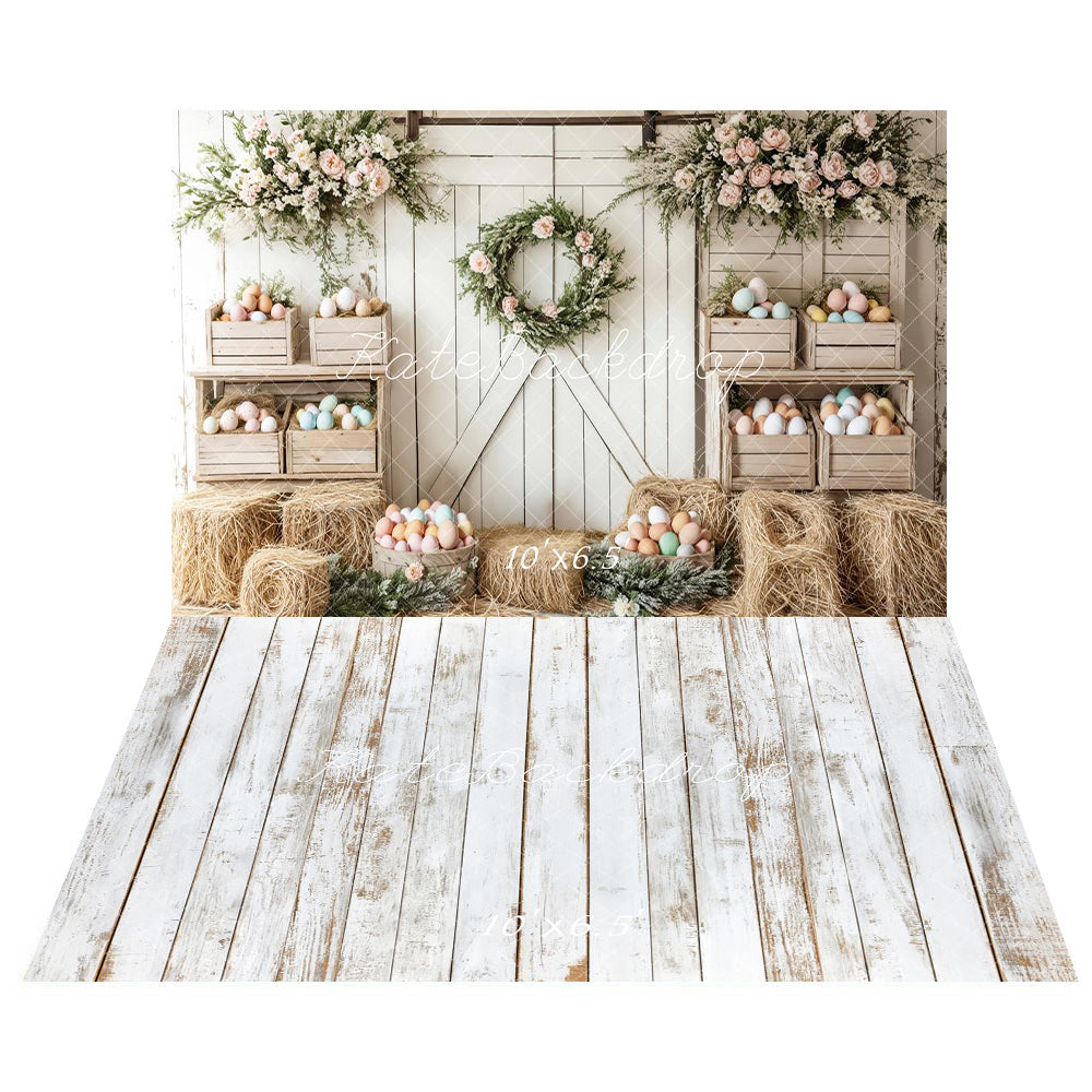 Kate Easter White Barn Door Backdrop+Retro White Wood Grain Floor Backdrop - Kate Backdrop AU
