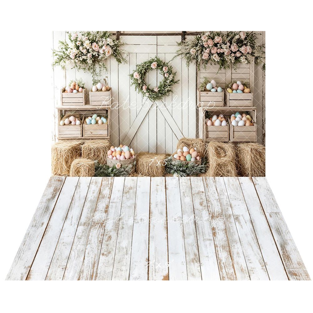 Kate Easter White Barn Door Backdrop+Retro White Wood Grain Floor Backdrop - Kate Backdrop AU
