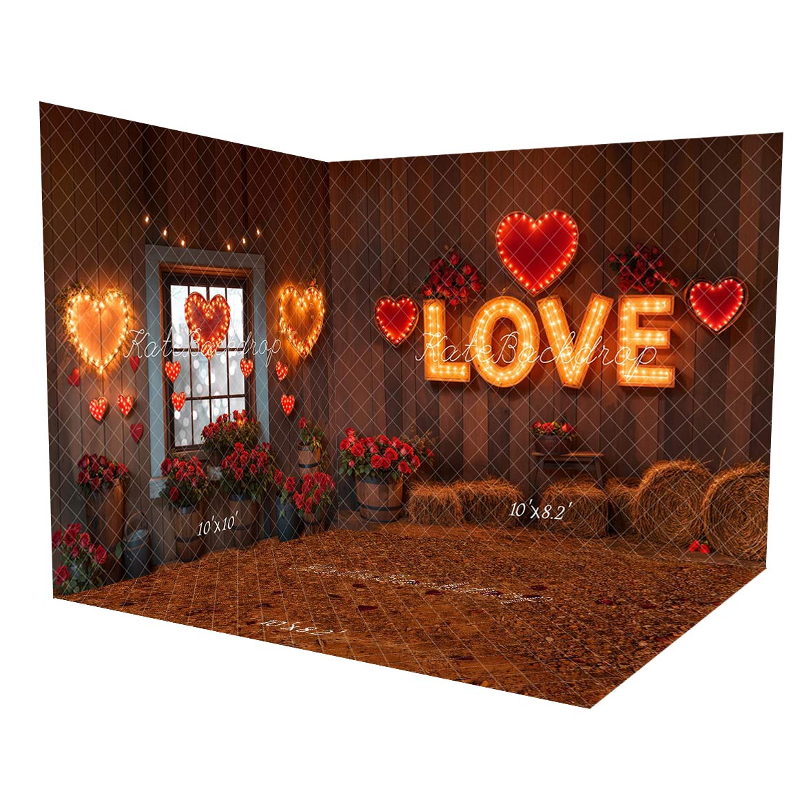 Kate Valentine Love Lights Rustic Room Set (8ftx8ft&10ftx8ft&8ftx10ft) - Kate Backdrop AU