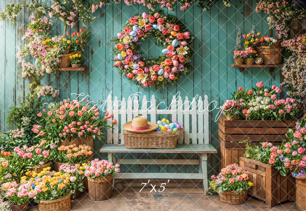 Kate Spring Floral Easter Wreath Backdrop Designed by Emetselch - Kate Backdrop AU