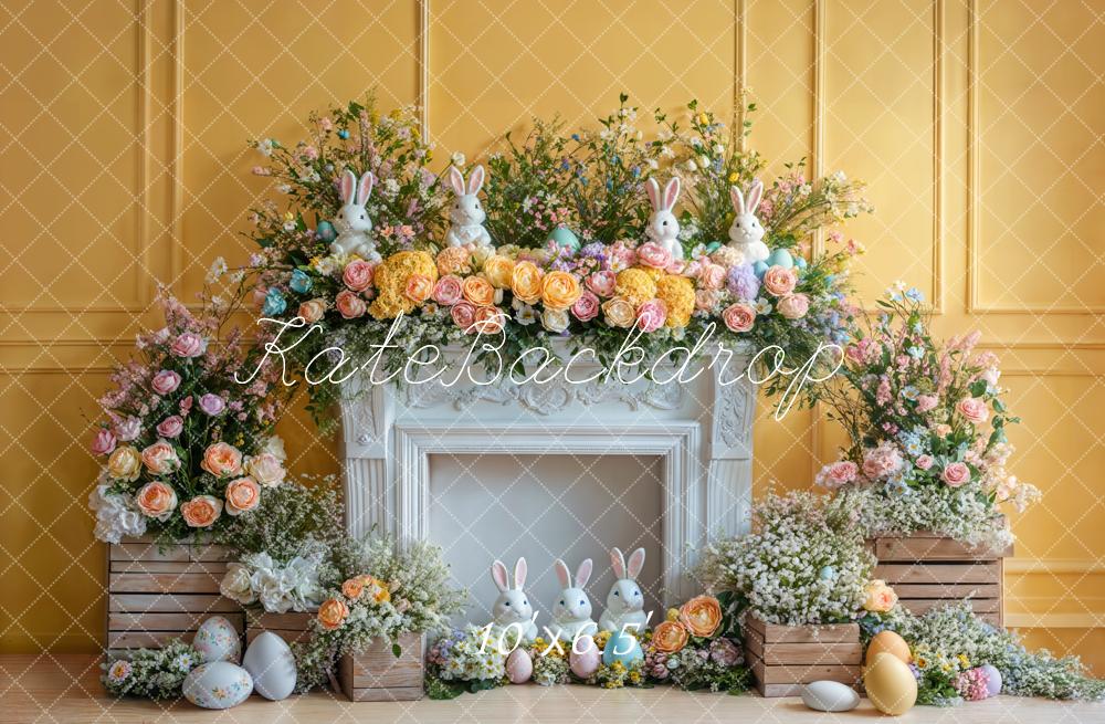 Kate Easter Bunny Flower Fireplace Backdrop Designed by Emetselch - Kate Backdrop AU