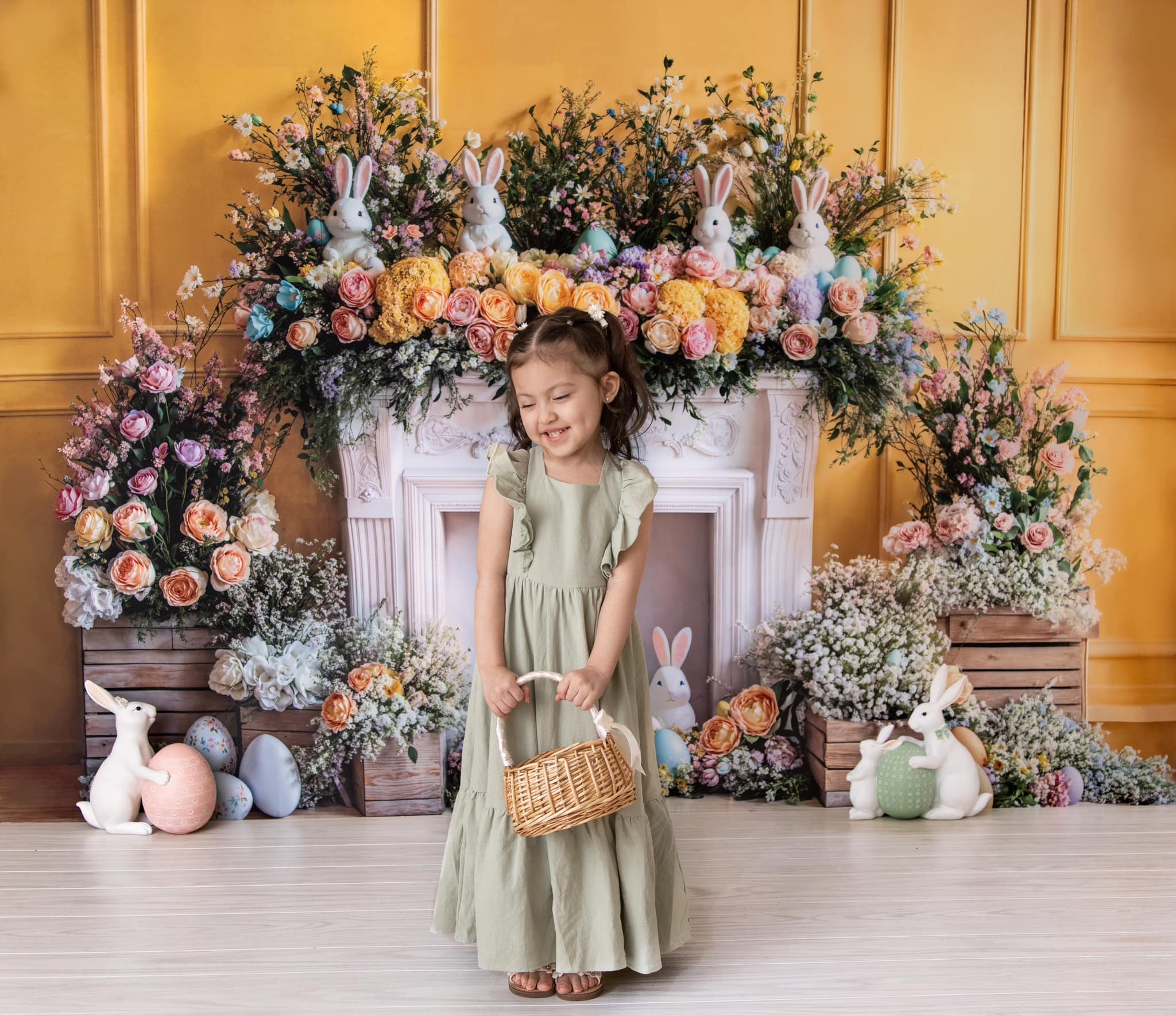 Kate Easter Bunny Flower Fireplace Backdrop Designed by Emetselch - Kate Backdrop AU