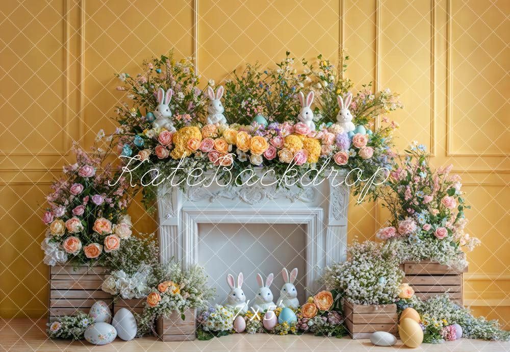 Kate Easter Bunny Flower Fireplace Backdrop Designed by Emetselch - Kate Backdrop AU