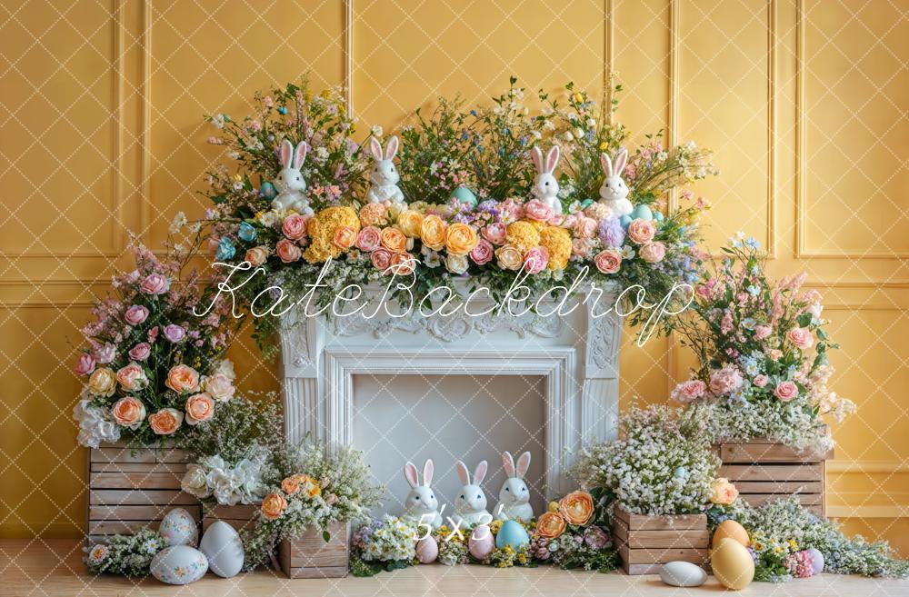 Kate Easter Bunny Flower Fireplace Backdrop Designed by Emetselch - Kate Backdrop AU