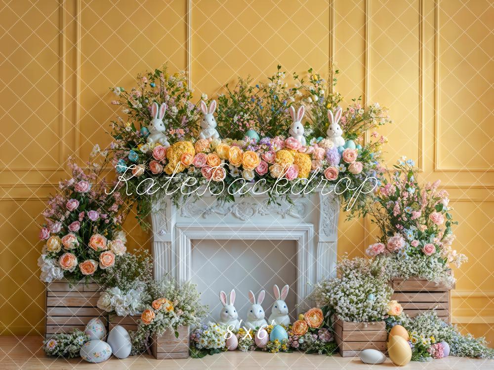 Kate Easter Bunny Flower Fireplace Backdrop Designed by Emetselch - Kate Backdrop AU