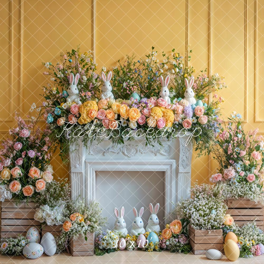 Kate Easter Bunny Flower Fireplace Backdrop Designed by Emetselch - Kate Backdrop AU