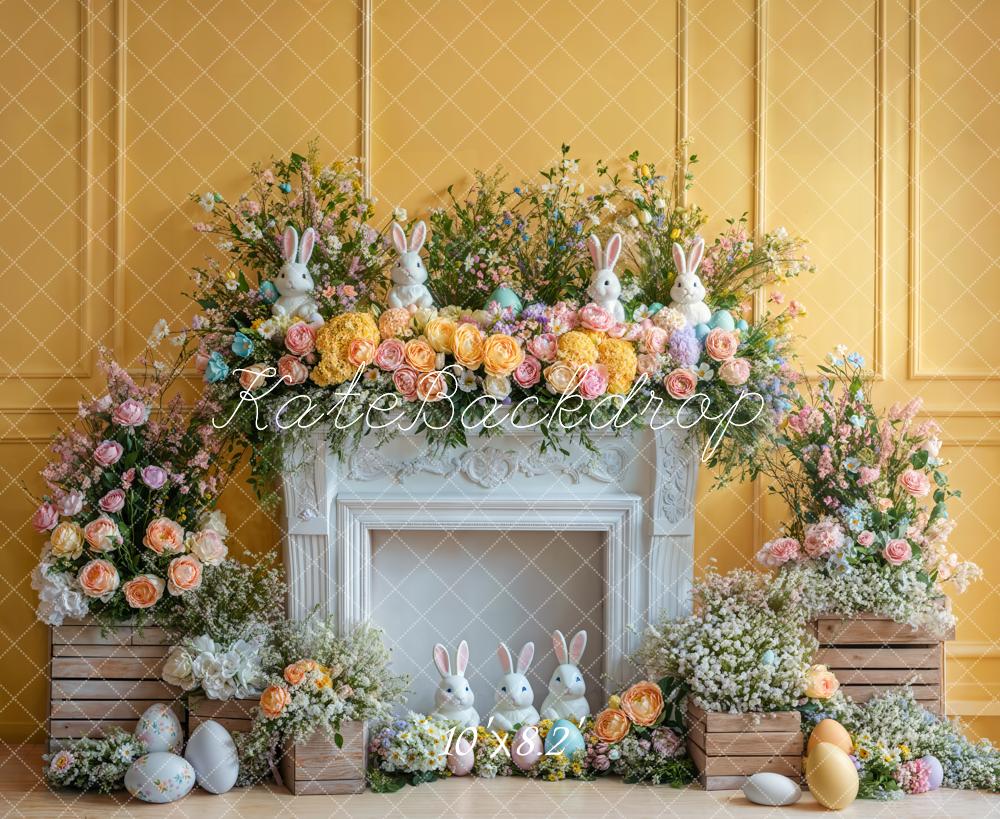 Kate Easter Bunny Flower Fireplace Backdrop Designed by Emetselch - Kate Backdrop AU