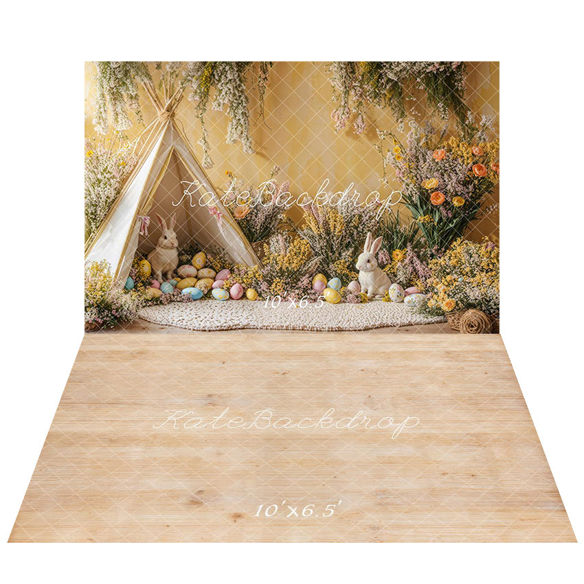 Kate Spring Easter Bunny Backdrop+Light Wood Grain Floor Backdrop - Kate Backdrop AU
