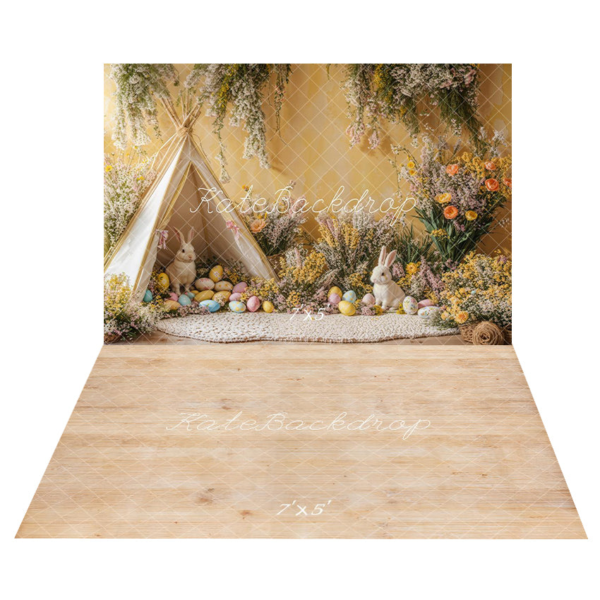 Kate Spring Easter Bunny Backdrop+Light Wood Grain Floor Backdrop - Kate Backdrop AU