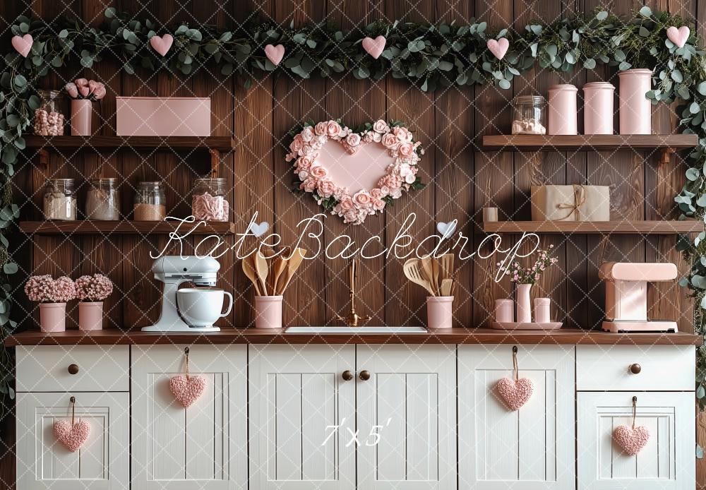 Kate Valentine's Day Pink Kitchen Hearts Backdrop Designed by Patty Roberts - Kate Backdrop AU