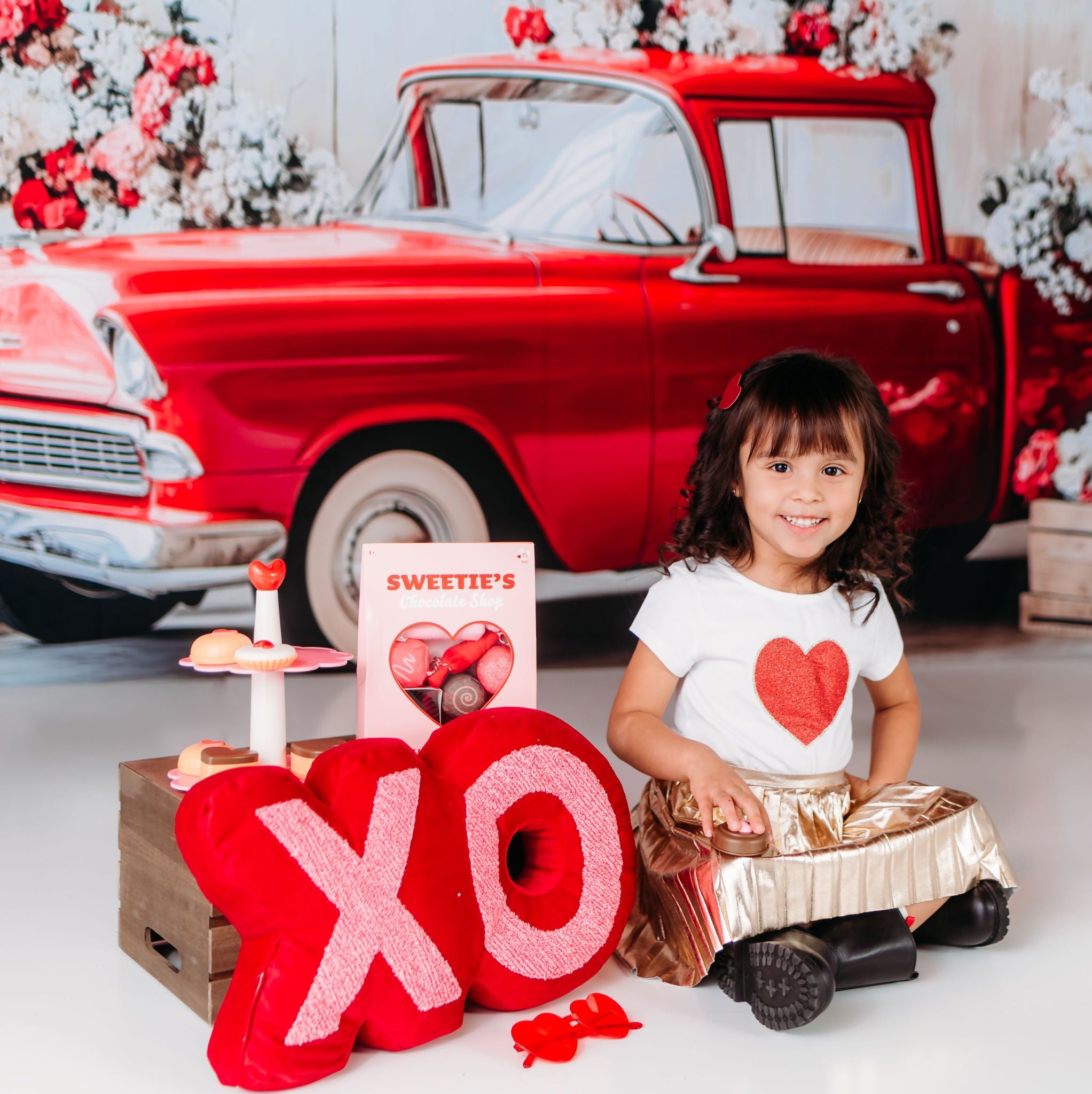 Kate Vintage Valentine’s Day Truck Backdrop Designed by Patty Roberts - Kate Backdrop AU