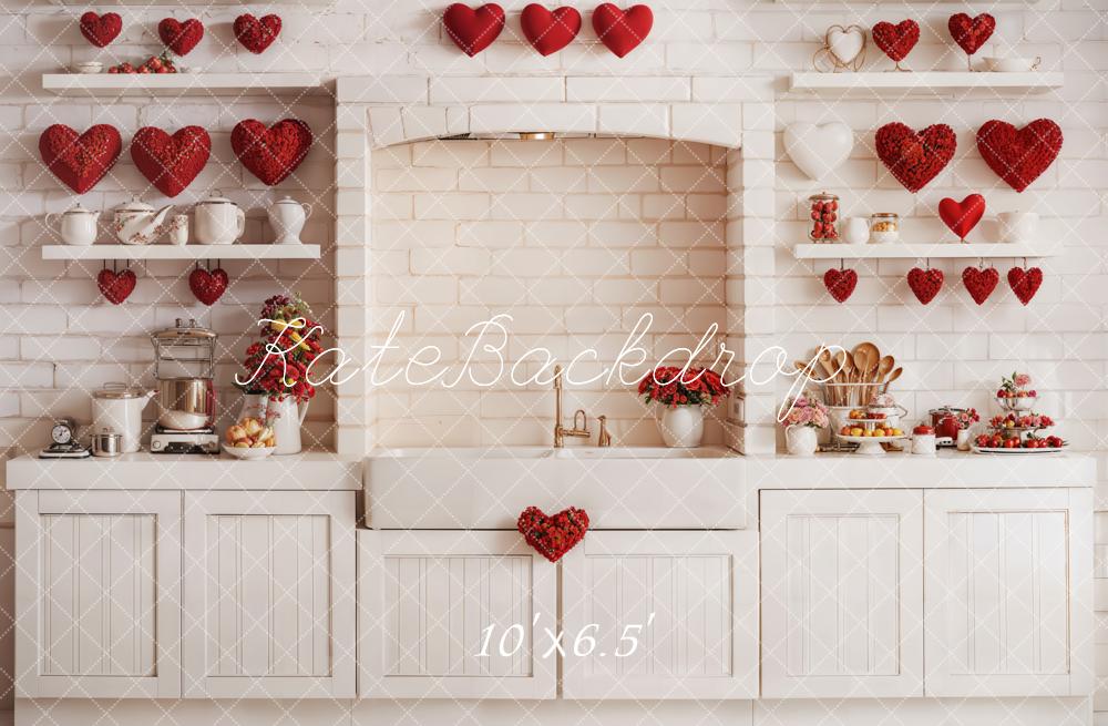 Kate Valentine's Kitchen Backdrop Red Heart Cabinets Designed by Emetselch - Kate Backdrop AU