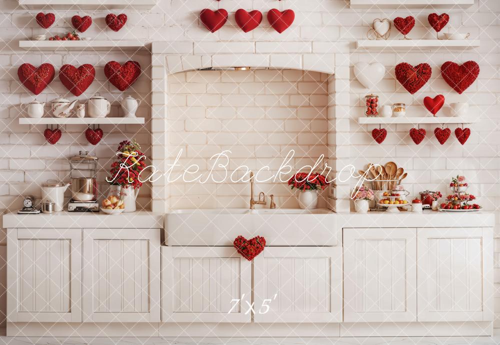 Kate Valentine's Kitchen Backdrop Red Heart Cabinets Designed by Emetselch - Kate Backdrop AU