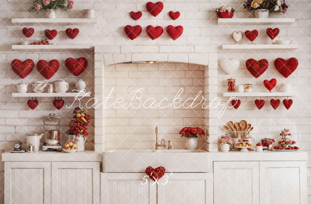 Kate Valentine's Kitchen Backdrop Red Heart Cabinets Designed by Emetselch - Kate Backdrop AU