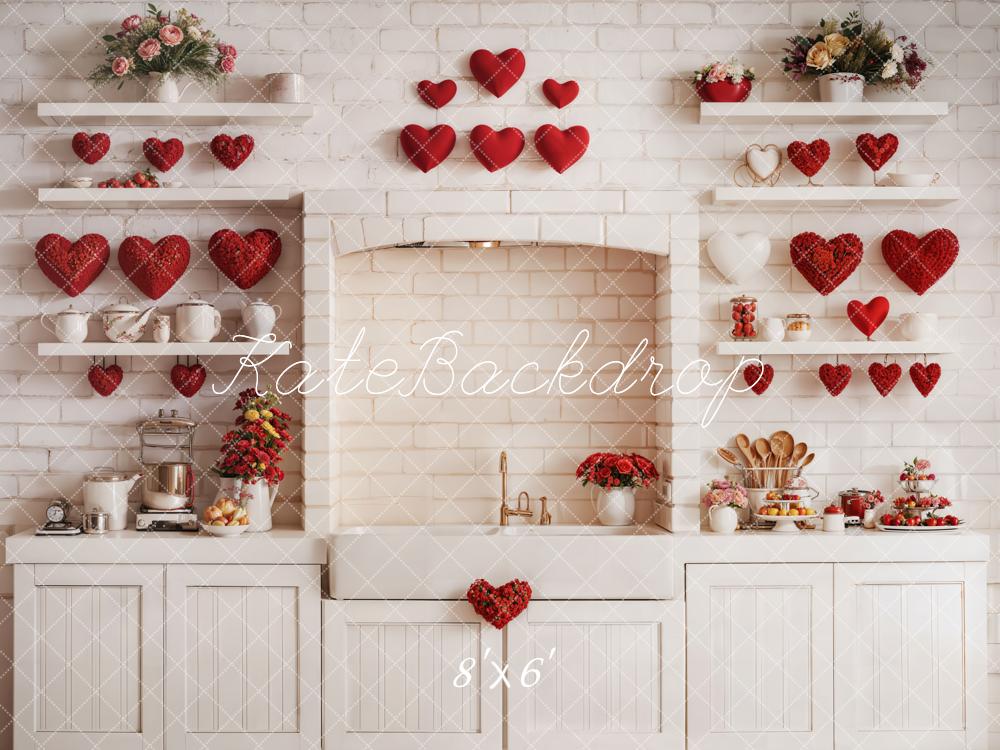 Kate Valentine's Kitchen Backdrop Red Heart Cabinets Designed by Emetselch - Kate Backdrop AU