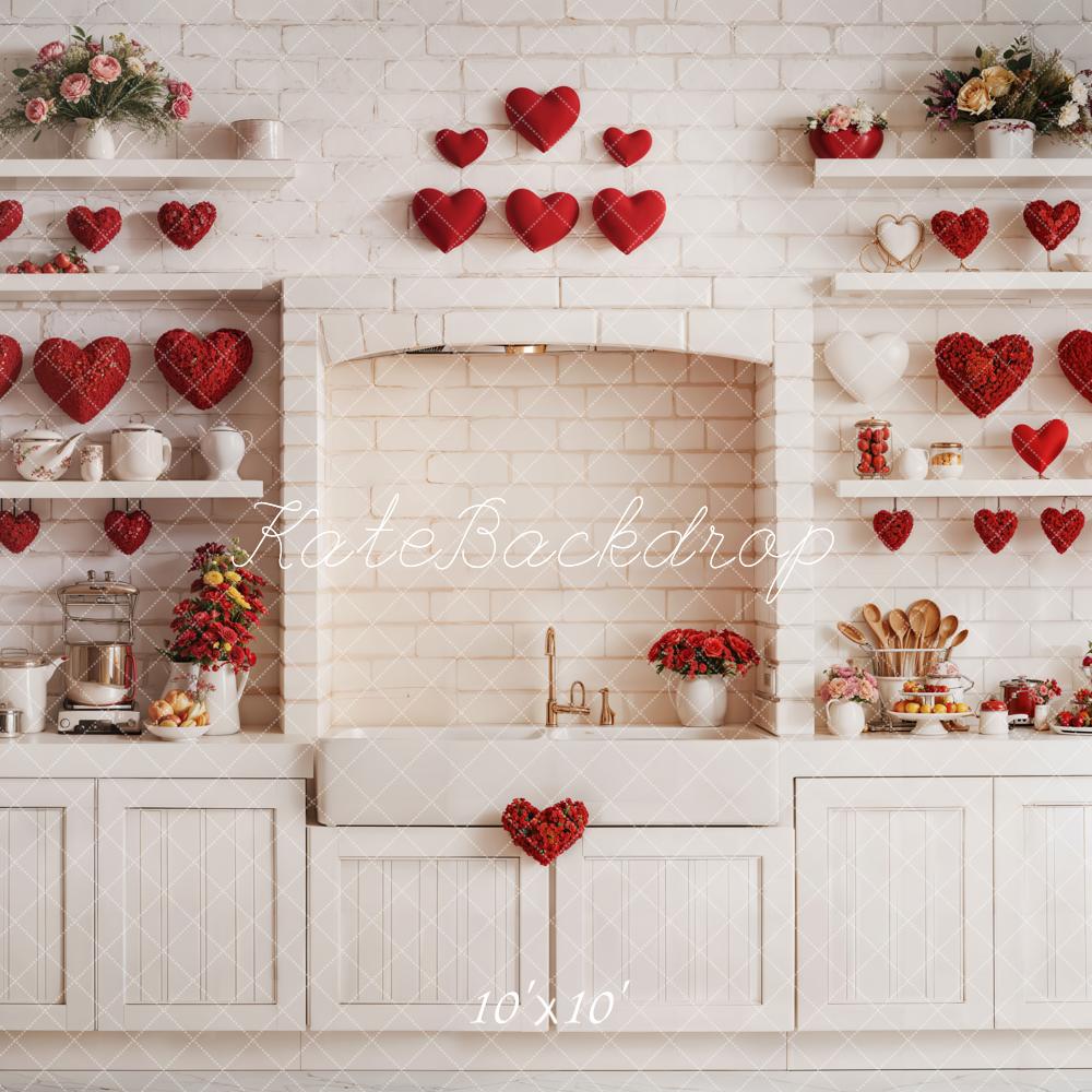Kate Valentine's Kitchen Backdrop Red Heart Cabinets Designed by Emetselch - Kate Backdrop AU