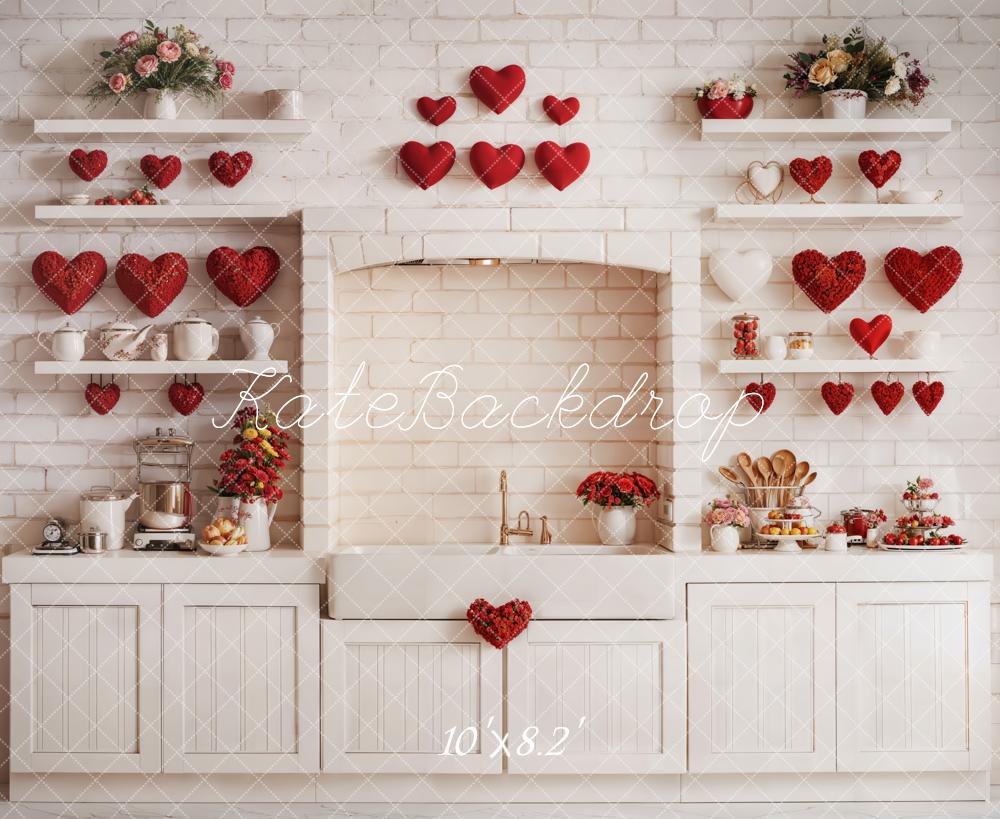 Kate Valentine's Kitchen Backdrop Red Heart Cabinets Designed by Emetselch - Kate Backdrop AU