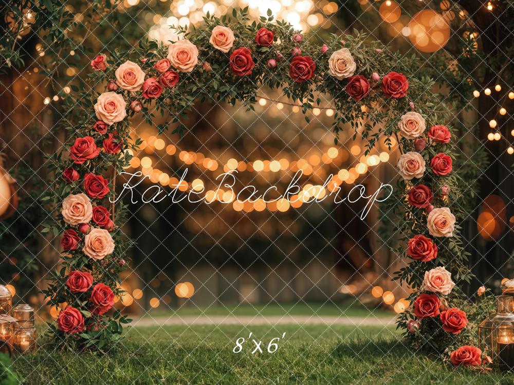 Kate Valentine's Day Flower Arch Backdrop Grassland Designed by Emetselch - Kate Backdrop AU