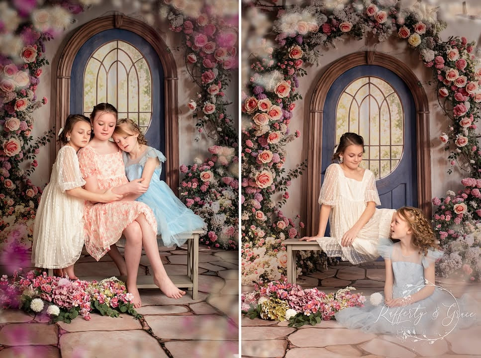 Kate Spring Flowers Door Backdrop+Slate Stone Floor Backdrop