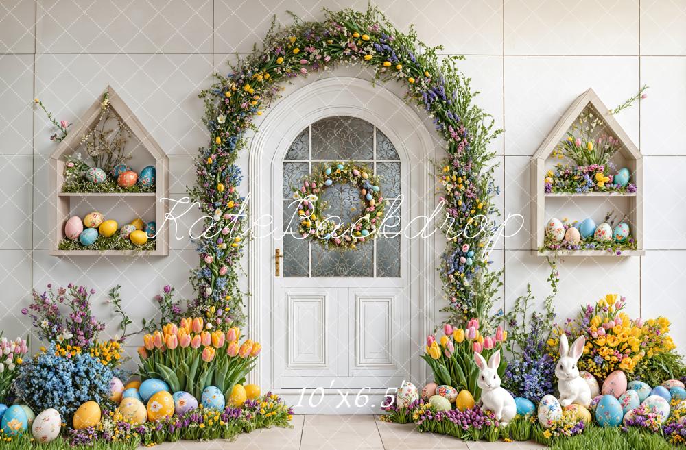 Kate White Easter Eggs Bunny Flower Arch Backdrop Designed by Emetselch - Kate Backdrop AU