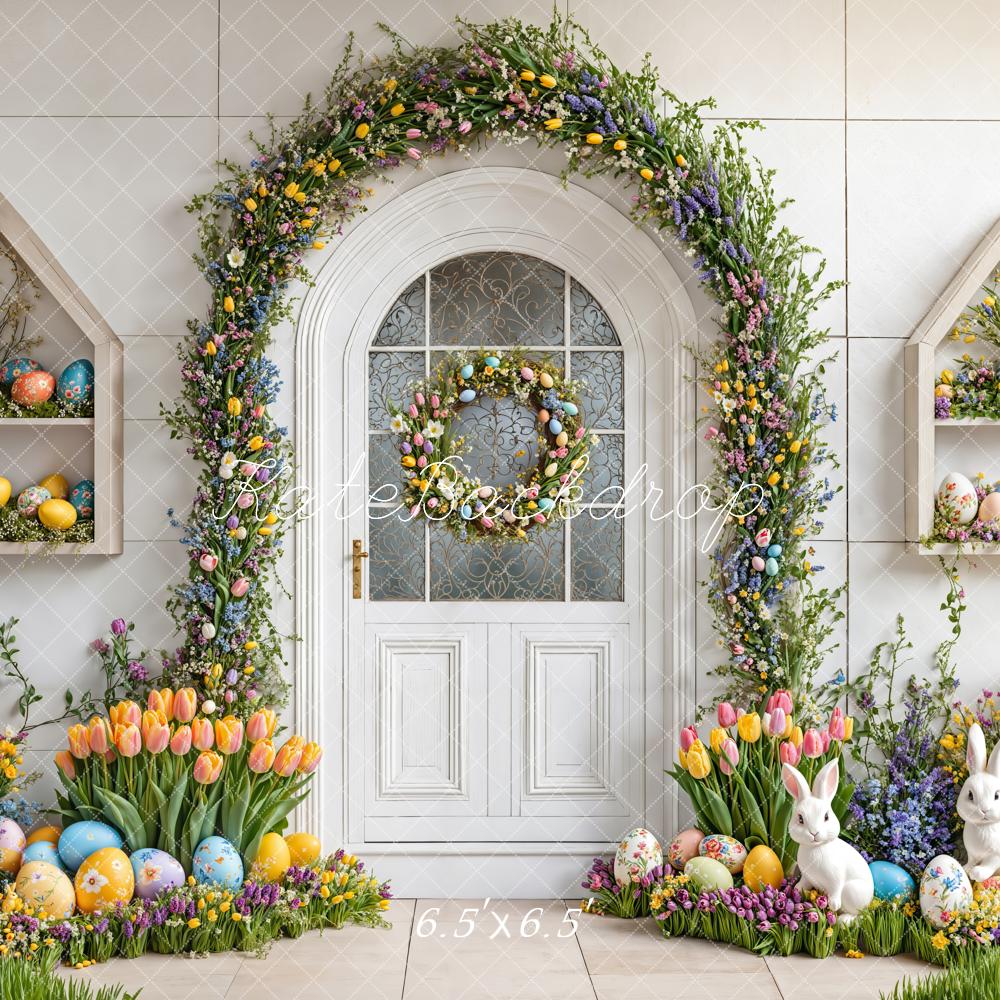 Kate White Easter Eggs Bunny Flower Arch Backdrop Designed by Emetselch - Kate Backdrop AU