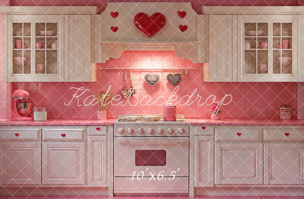 Kate Valentine Pink Heart Kitchen Cabinets Backdrop Designed by Emetselch - Kate Backdrop AU