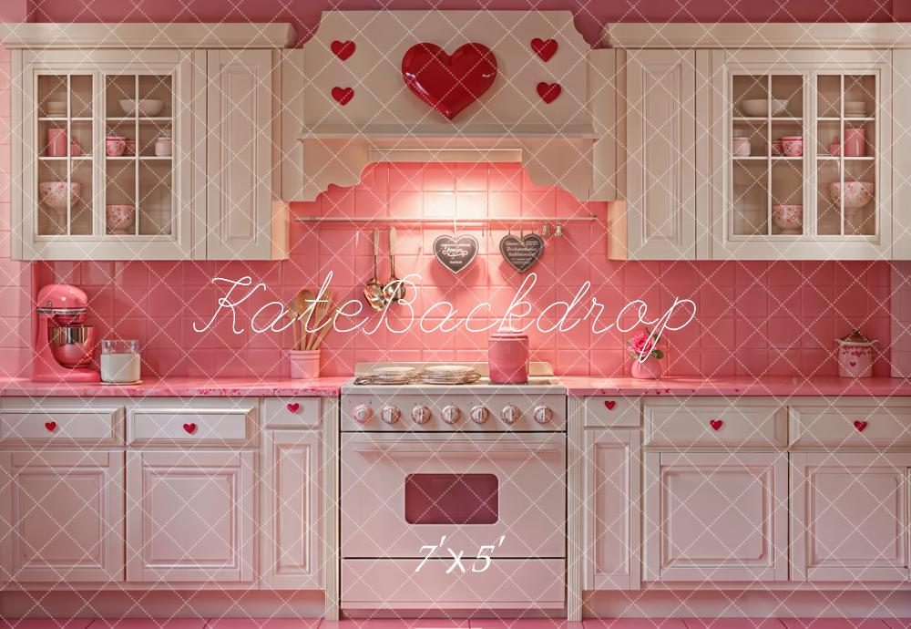 Kate Valentine Pink Heart Kitchen Cabinets Backdrop Designed by Emetselch - Kate Backdrop AU