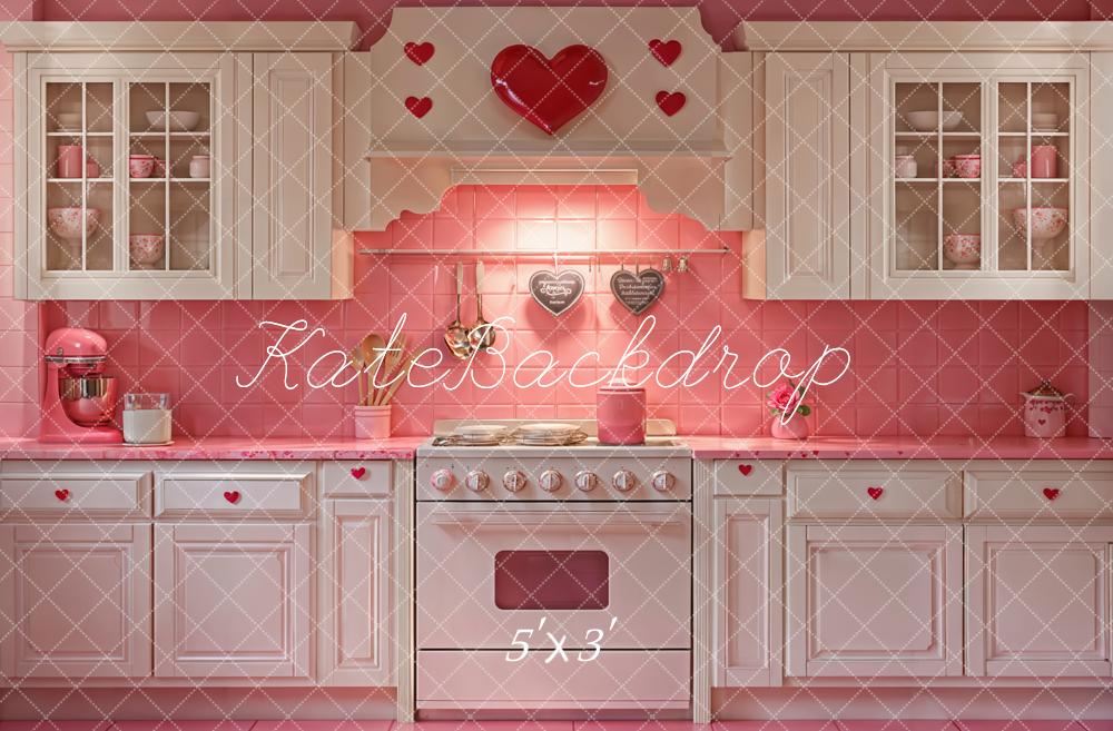 Kate Valentine Pink Heart Kitchen Cabinets Backdrop Designed by Emetselch - Kate Backdrop AU