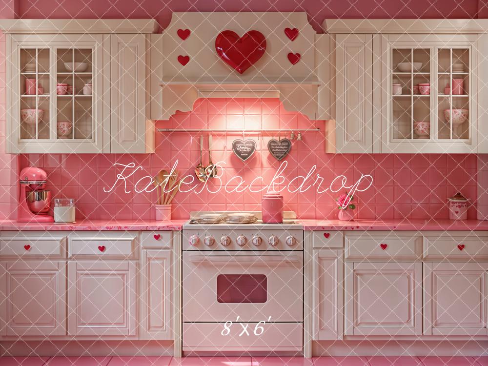 Kate Valentine Pink Heart Kitchen Cabinets Backdrop Designed by Emetselch - Kate Backdrop AU