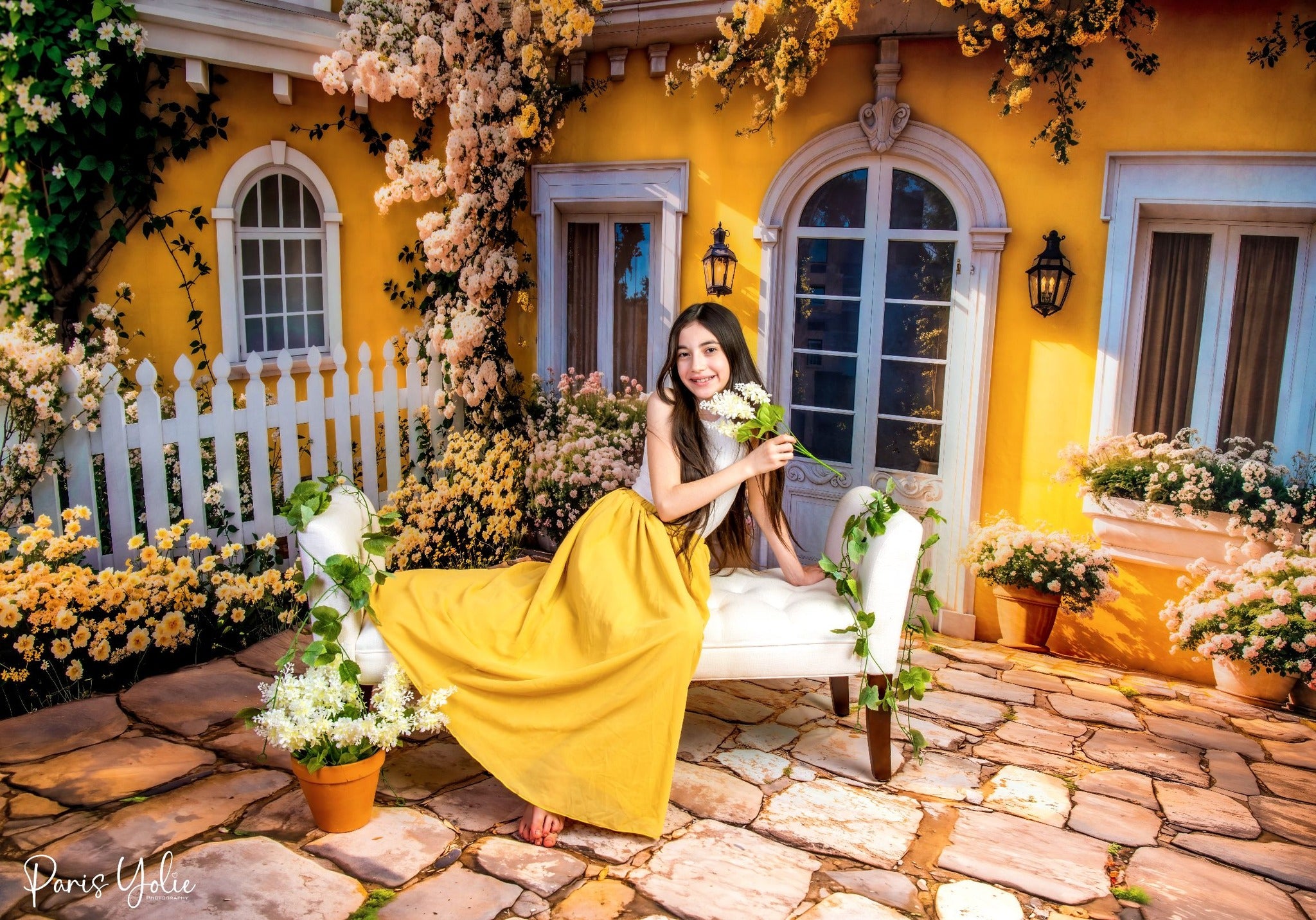 Kate Spring Yellow Sunshine Flowers Stone Room Set(8ftx8ft&10ftx8ft&8ftx10ft) - Kate Backdrop AU