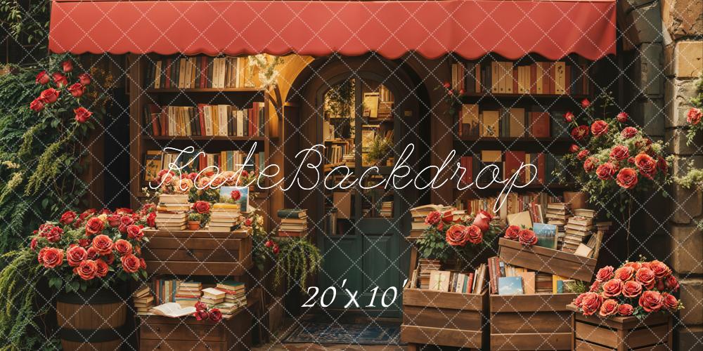 Kate Valentine Bookstore Roses Vintage Backdrop Designed by Emetselch - Kate Backdrop AU