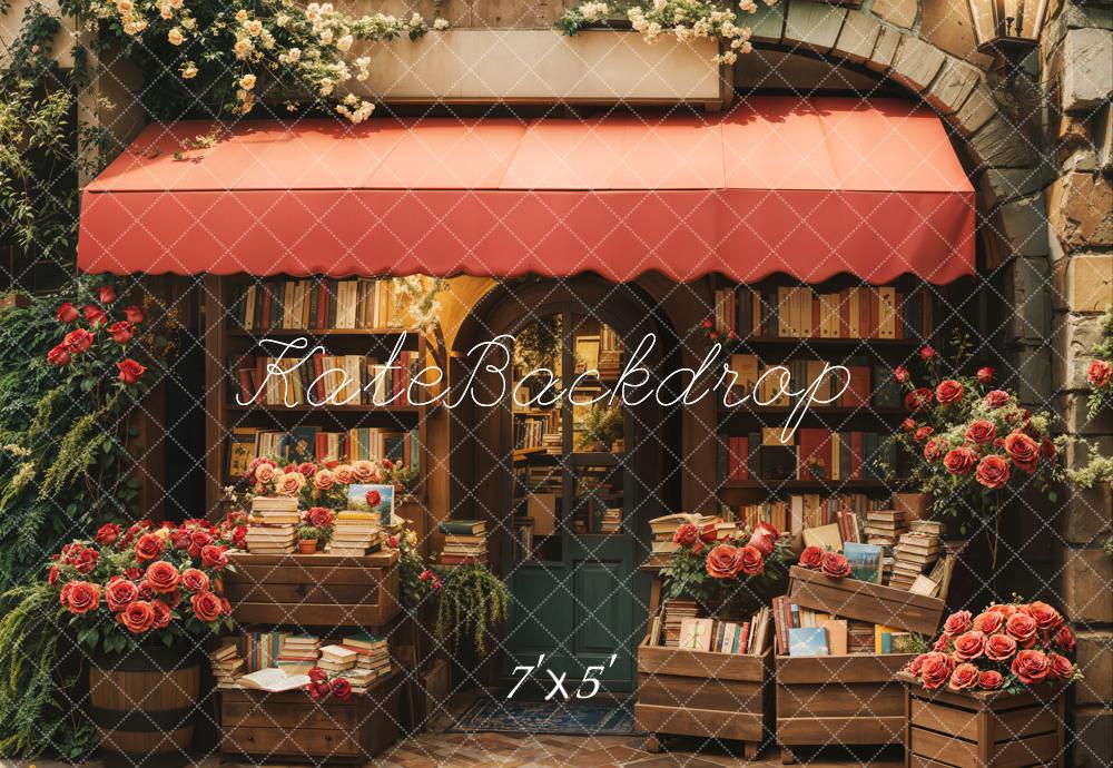 Kate Valentine Bookstore Roses Vintage Backdrop Designed by Emetselch - Kate Backdrop AU