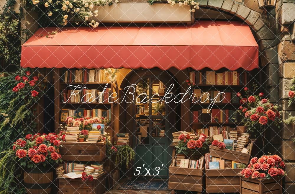 Kate Valentine Bookstore Roses Vintage Backdrop Designed by Emetselch - Kate Backdrop AU