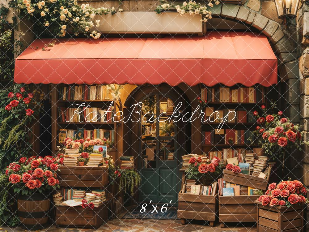 Kate Valentine Bookstore Roses Vintage Backdrop Designed by Emetselch - Kate Backdrop AU