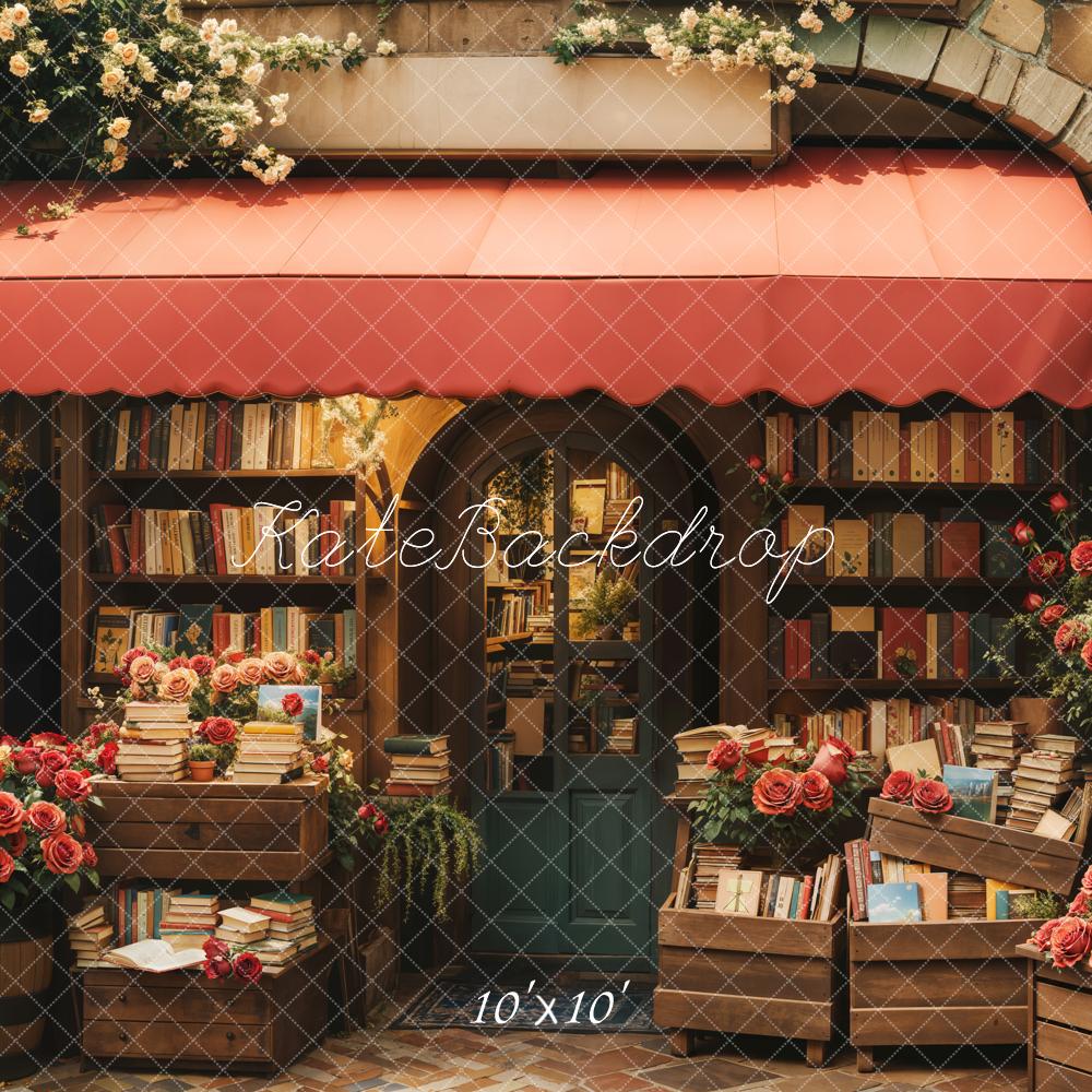 Kate Valentine Bookstore Roses Vintage Backdrop Designed by Emetselch - Kate Backdrop AU