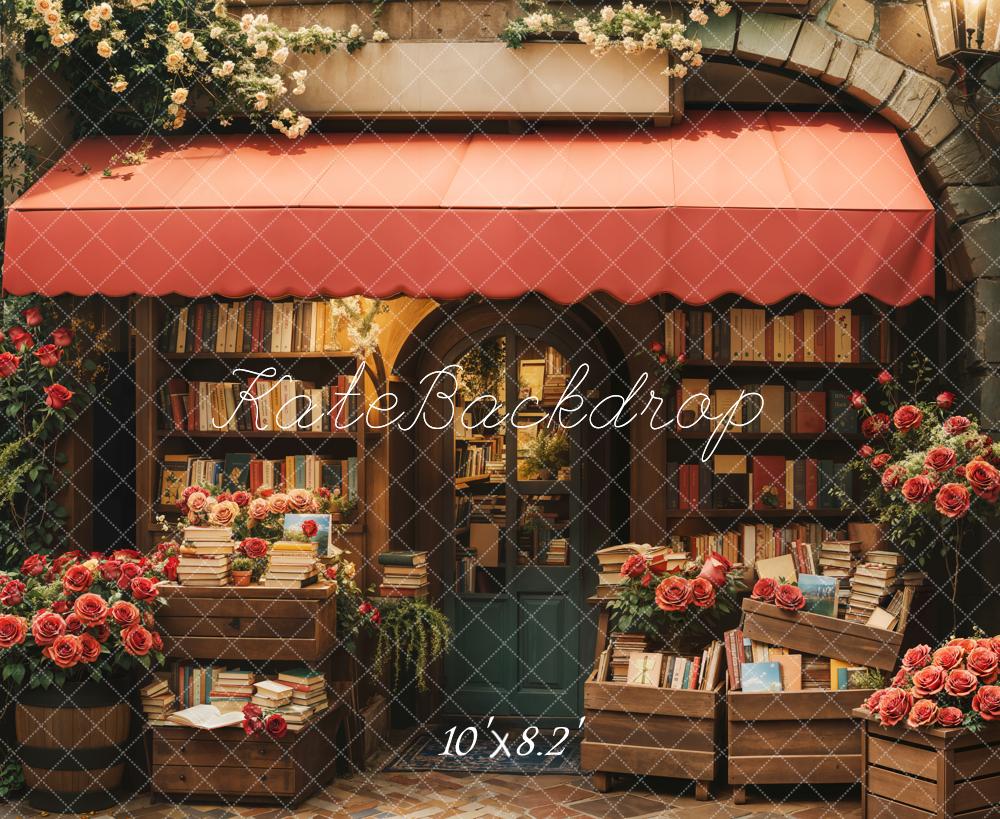 Kate Valentine Bookstore Roses Vintage Backdrop Designed by Emetselch - Kate Backdrop AU