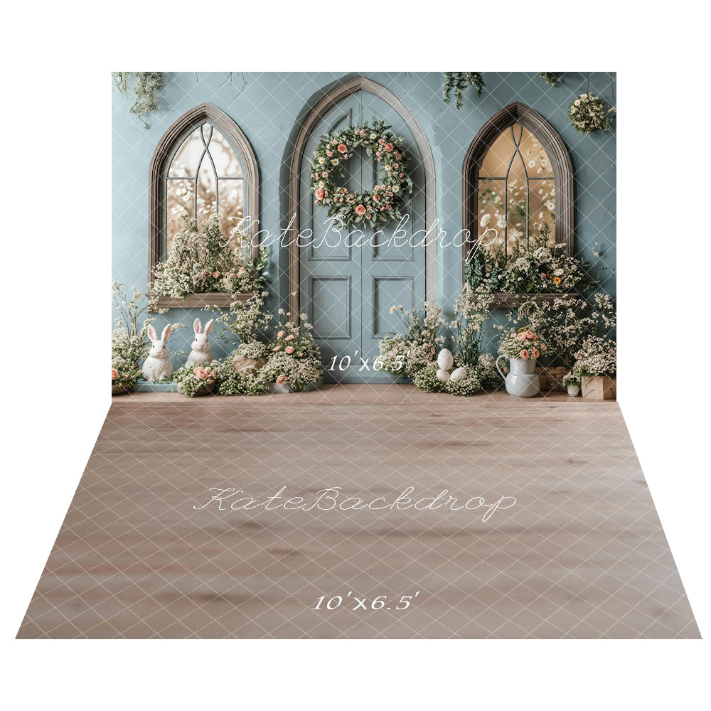 Kate Easter Bunny Wreath Door Backdrop+Abstract Texture Floor Backdrop - Kate Backdrop AU