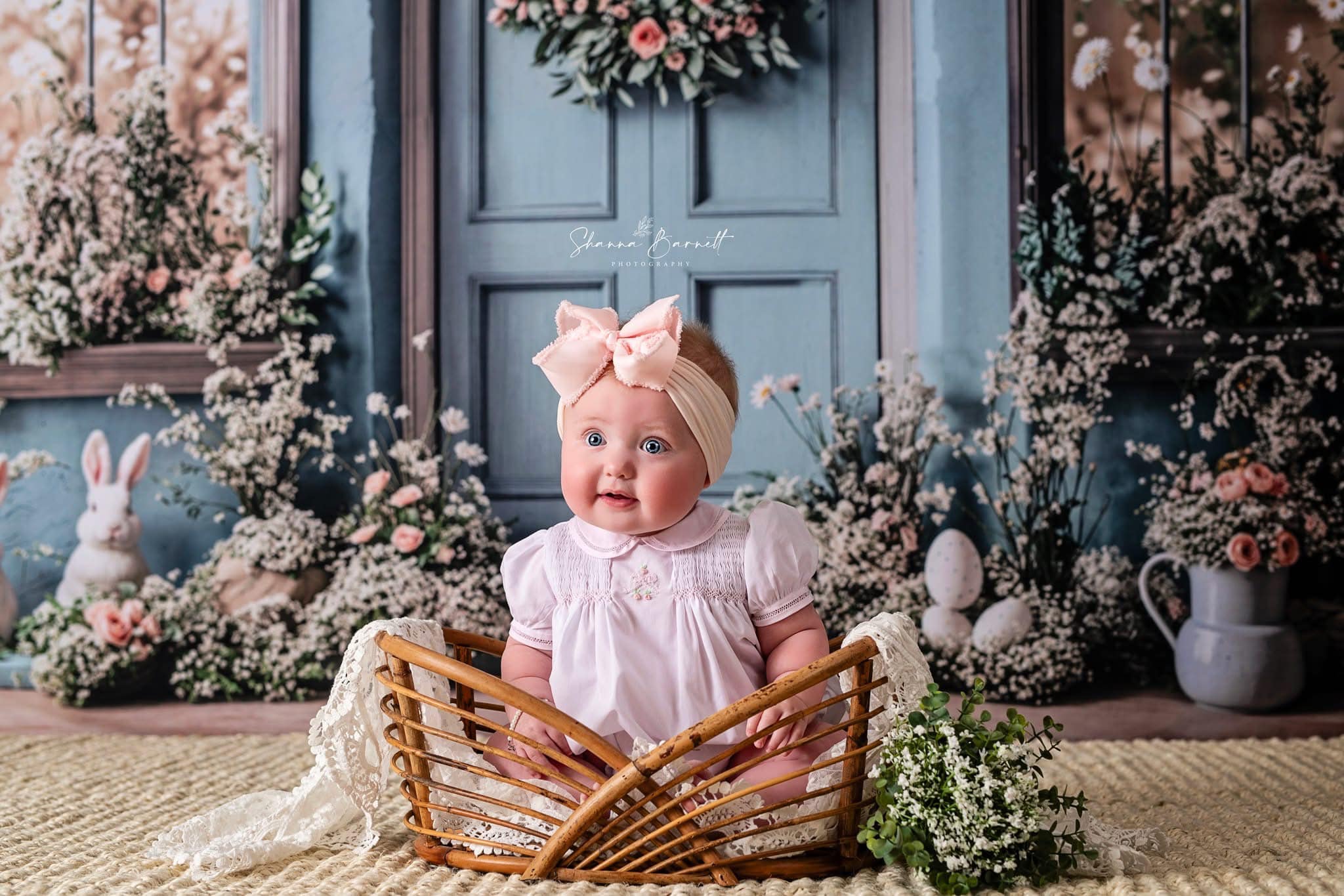 Kate Easter Bunny Floral Blue Door Backdrop Designed by Emetselch - Kate Backdrop AU