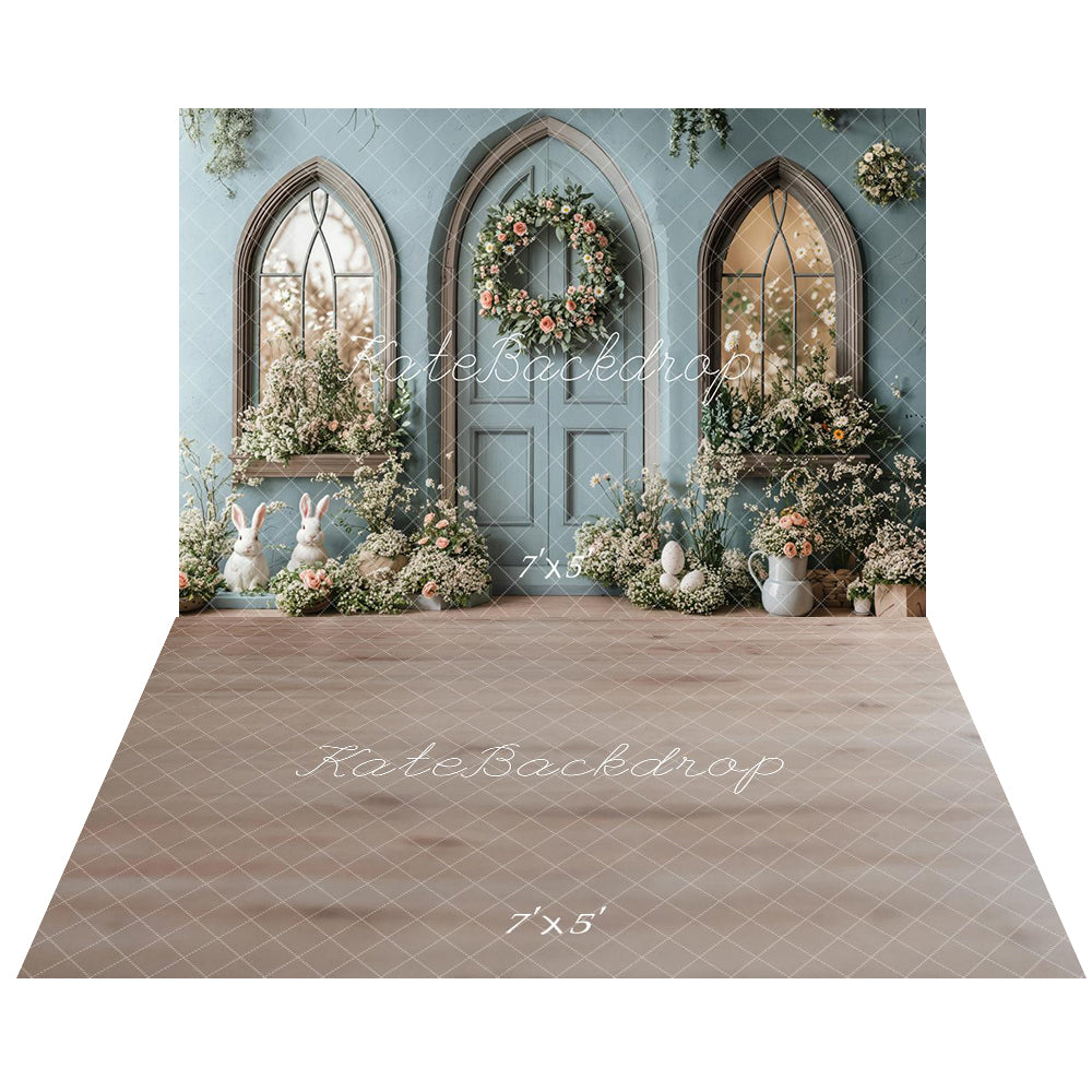 Kate Easter Bunny Wreath Door Backdrop+Abstract Texture Floor Backdrop - Kate Backdrop AU