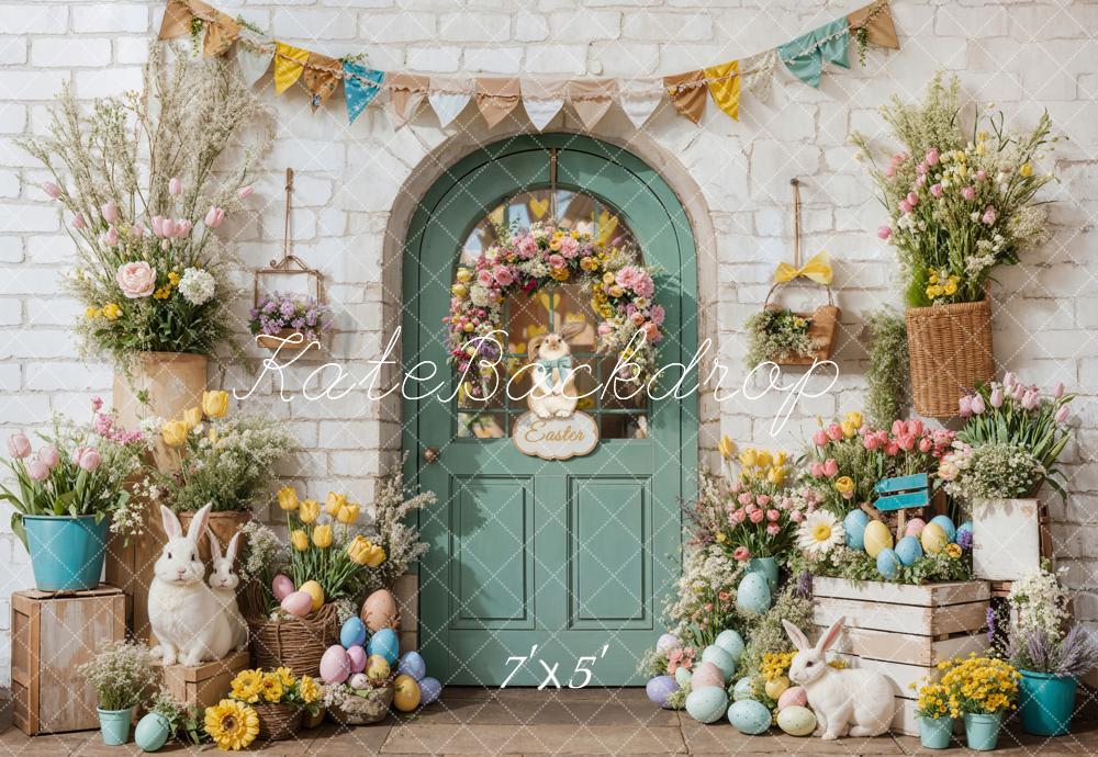 Kate Easter Bunny Flowers Door Backdrop Designed by Emetselch - Kate Backdrop AU