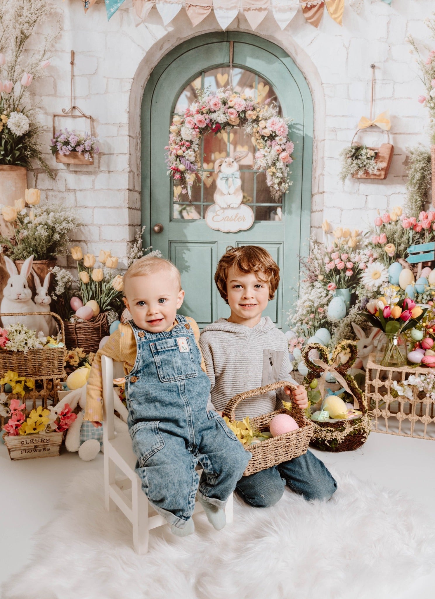 Kate Easter Bunny Flowers Door Backdrop Designed by Emetselch - Kate Backdrop AU