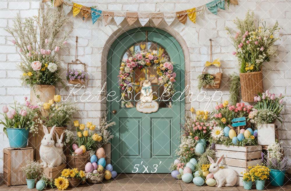 Kate Easter Bunny Flowers Door Backdrop Designed by Emetselch - Kate Backdrop AU