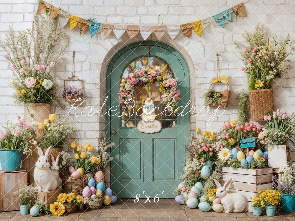 Kate Easter Bunny Flowers Door Backdrop Designed by Emetselch - Kate Backdrop AU