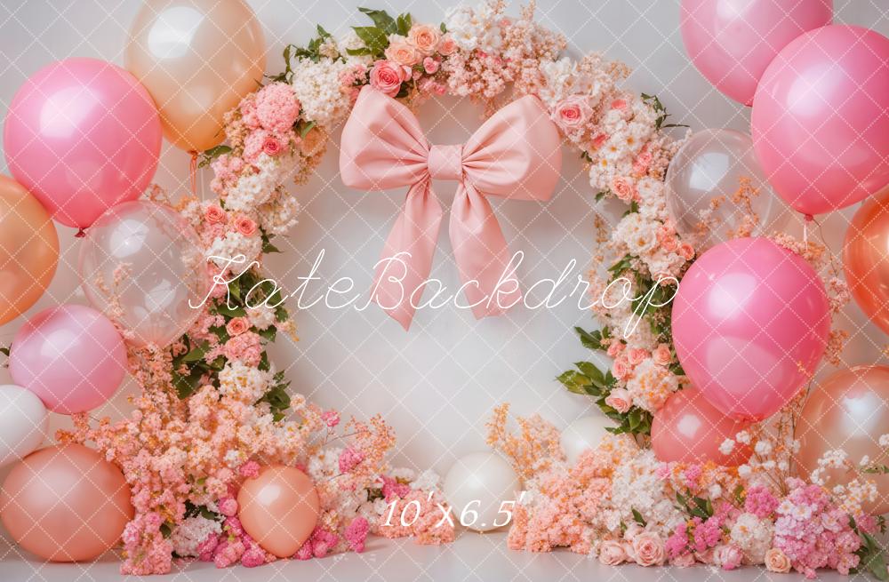 Kate Cake Smash Pink Backdrop Floral Balloon Designed by Emetselch - Kate Backdrop AU