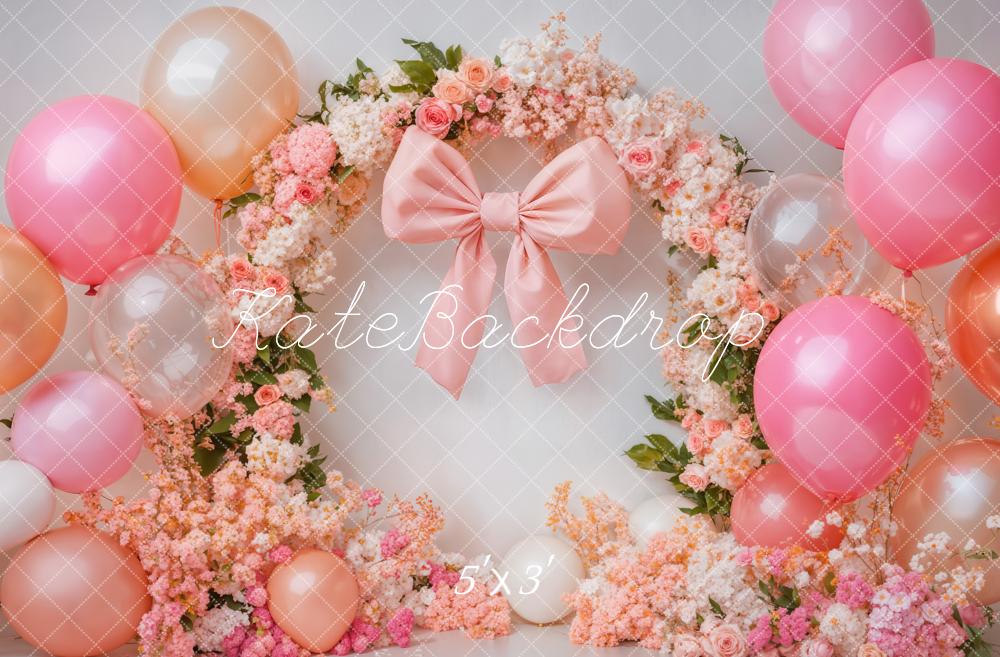 Kate Cake Smash Pink Backdrop Floral Balloon Designed by Emetselch - Kate Backdrop AU