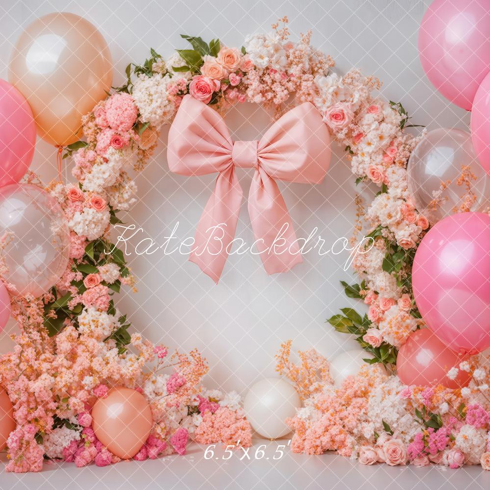 Kate Cake Smash Pink Backdrop Floral Balloon Designed by Emetselch - Kate Backdrop AU